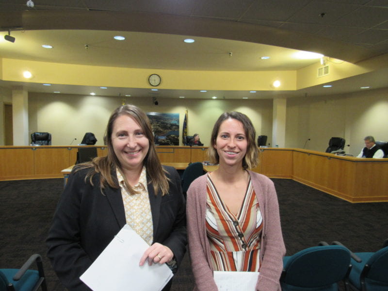 Urban Renewal Agency Director Alison Robertson, left, and Jodi Mescher at the Dec. 9 City Council meeting